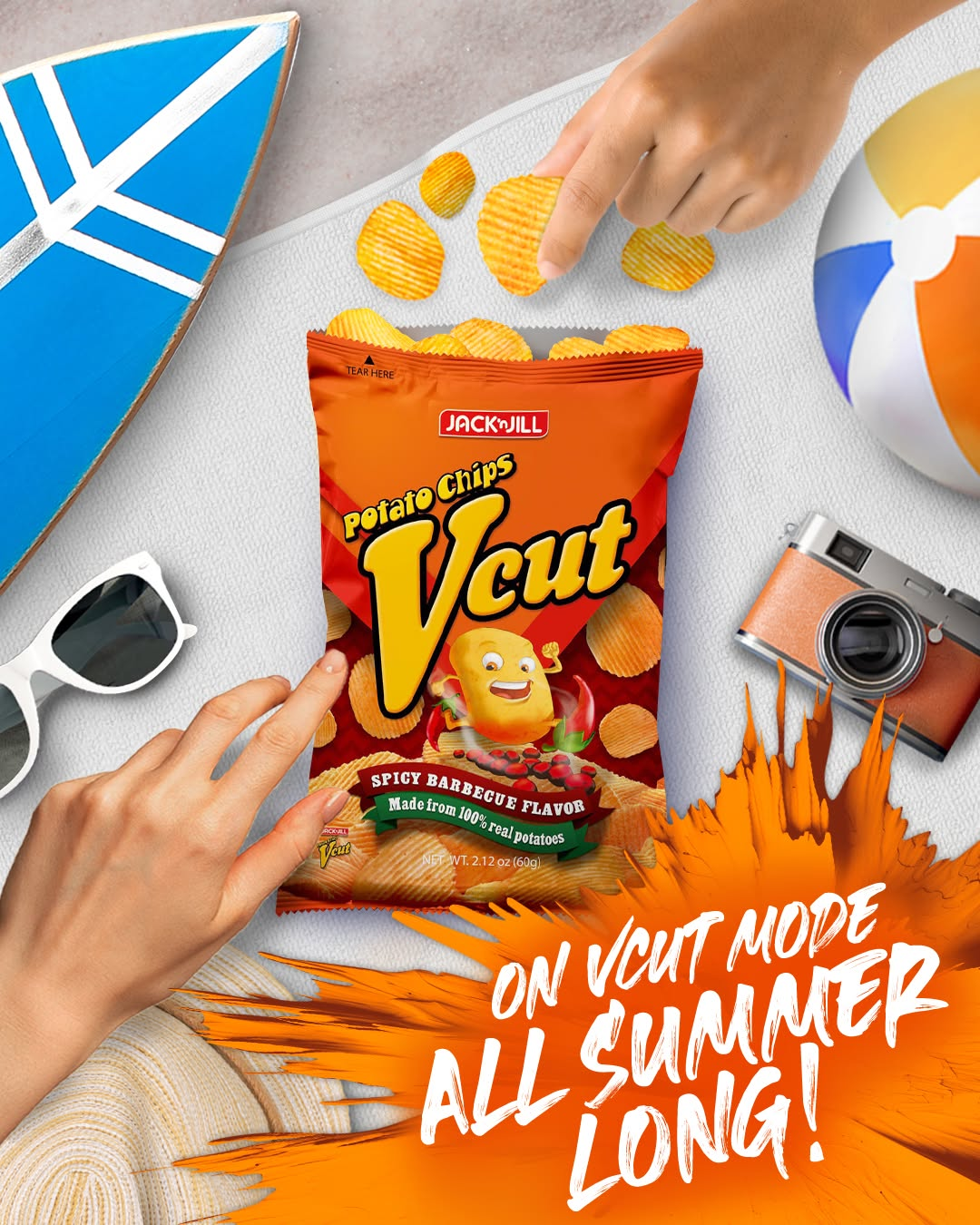 Jack 'n Jill V Cut Potato Chips Spicy BBQ - 60g (2+1) Offer