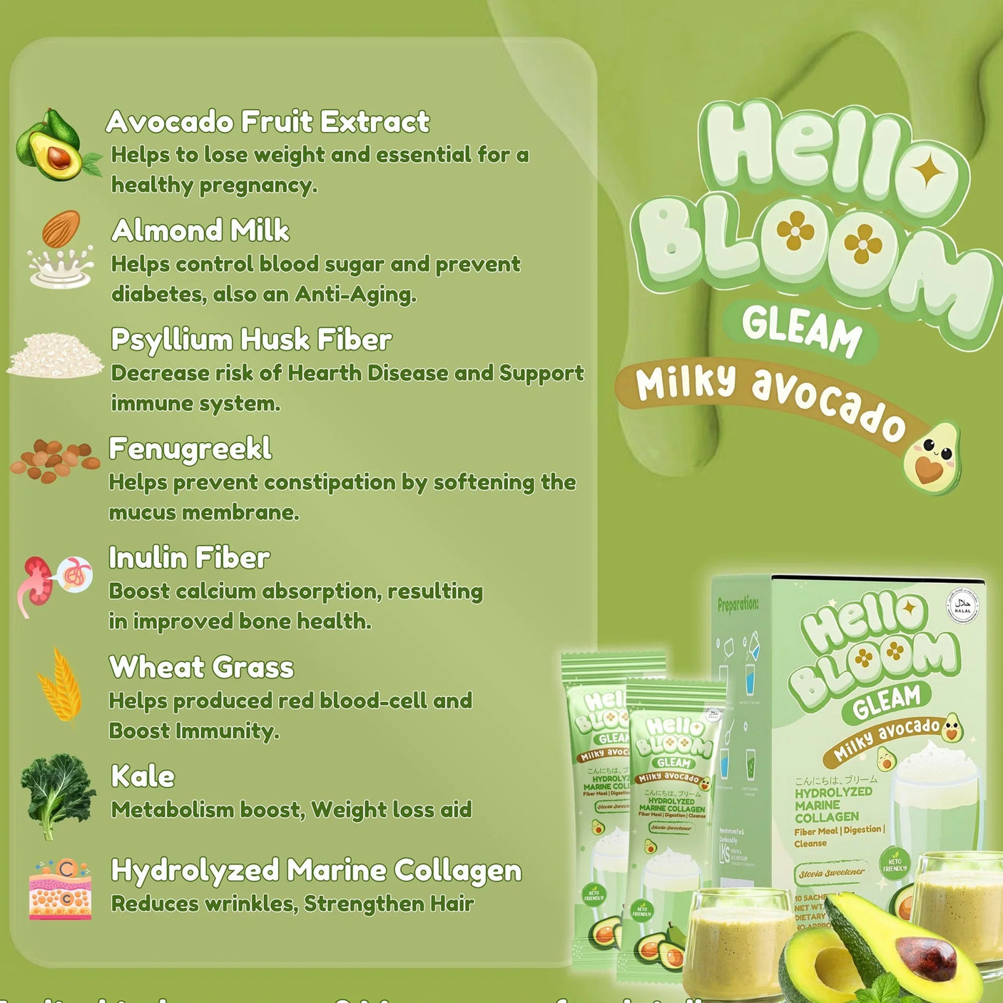 Hello Bloom Gleam Milky Avocado Juice Drink - 180g