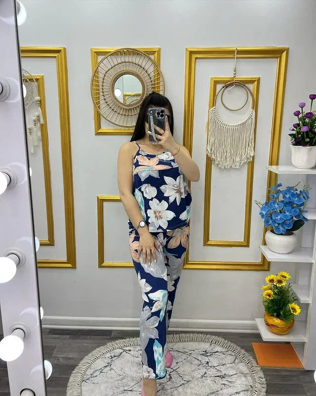 Floral Design Night Dress 2 Pcs Set - 367