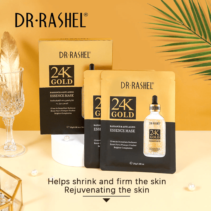 Dr.Rashel 24K Gold Radiance & Anti-Aging Essence Mask - 5 Pcs × 25g - Pinoyhyper