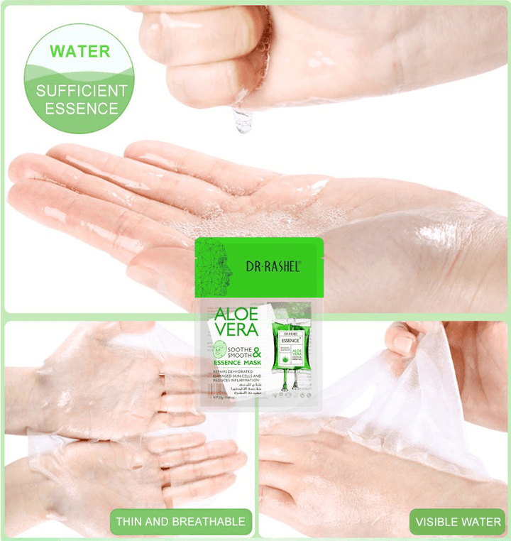 Dr.Rashel Aloe Vera Soothe & Smooth Essence Mask - 5 Pcs × 25g - Pinoyhyper