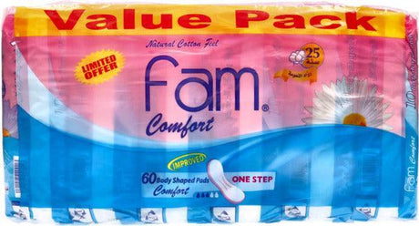 Fam Comfort Natural Cotton Feel Body Shaped Pads - 60Pcs - Pinoyhyper