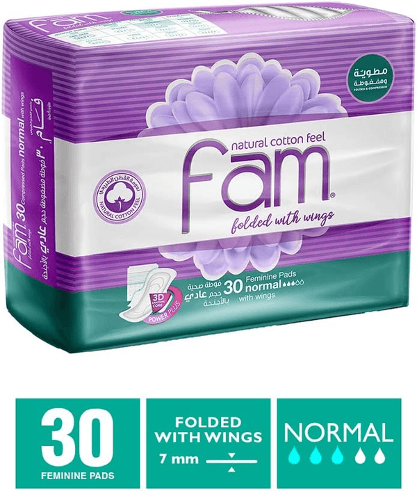 Fam Natural Cotton Feel Maxi Thick Folded With Wings Normal Sanitary 30 Pads - Pinoyhyper