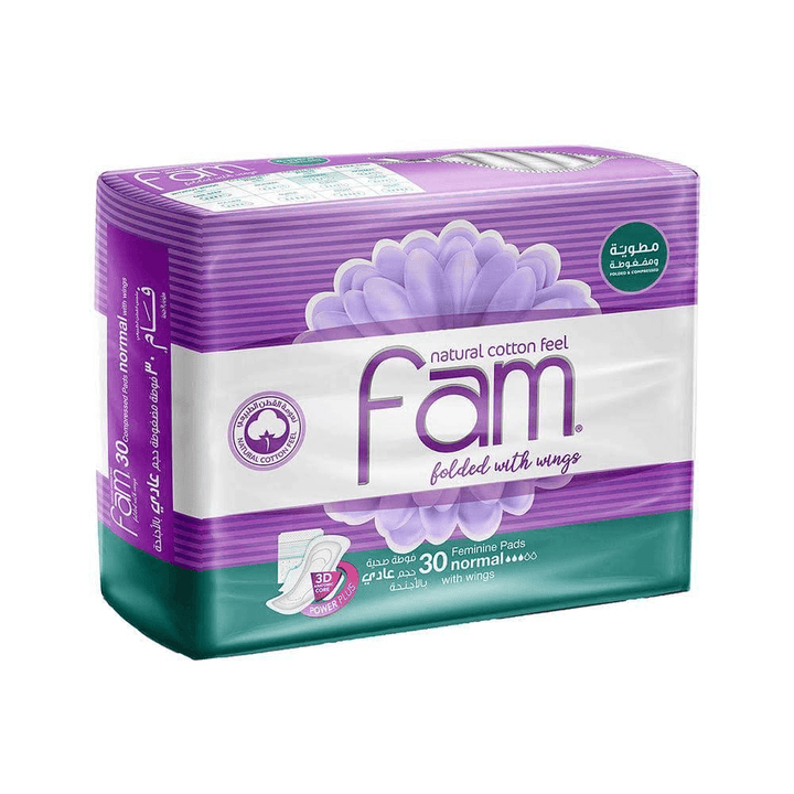 Fam Natural Cotton Feel Maxi Thick Folded With Wings Normal Sanitary 30 Pads - Pinoyhyper