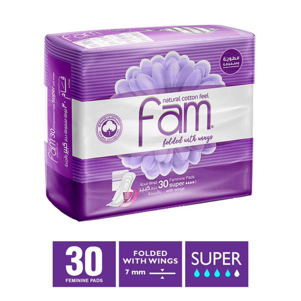 Fam Natural Cotton Feel Maxi Thick Folded with Wings Super Sanitary Pads 30 pcs - Pinoyhyper