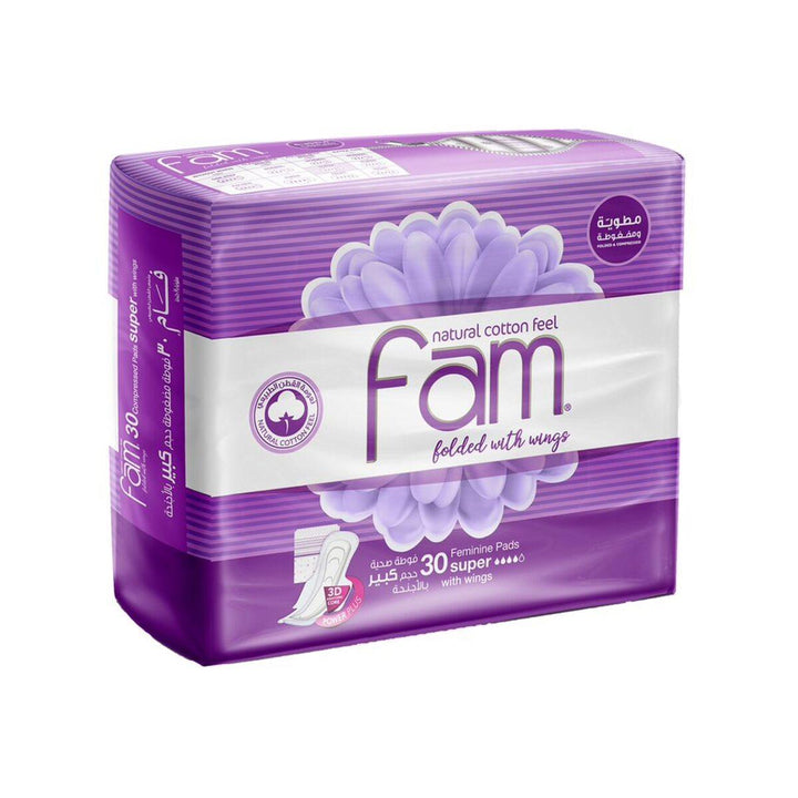 Fam Natural Cotton Feel Maxi Thick Folded with Wings Super Sanitary Pads 30 pcs - Pinoyhyper