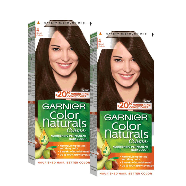 Garnier Color Naturals 4 Brown Chatain Hair Color - 1+1 (Promo Pack) - Pinoyhyper