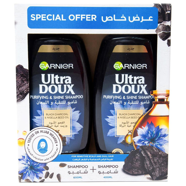 Garnier Ultra Doux Black Charcoal & Nigella Seed Shampoo - 600ml+400ml - Pinoyhyper