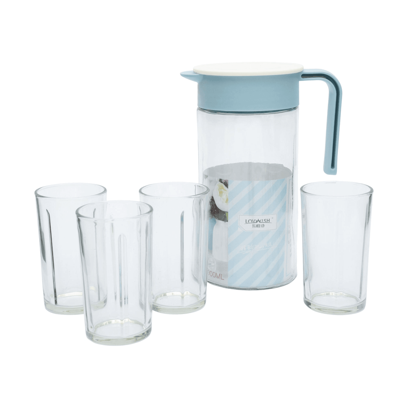 Glass Pitcher 1000ml & 4 Pcs Cups Set 200ml - Pinoyhyper