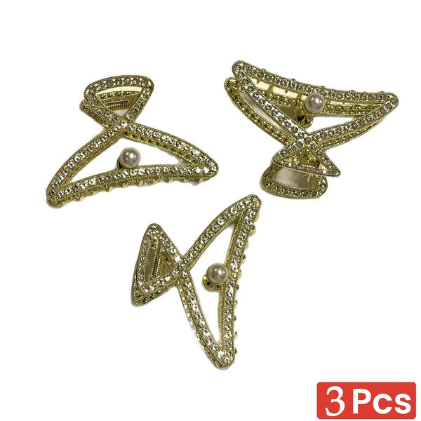 Gold Color Metallic Hair Claw Clips Set - 3 Pcs (457824) - Pinoyhyper