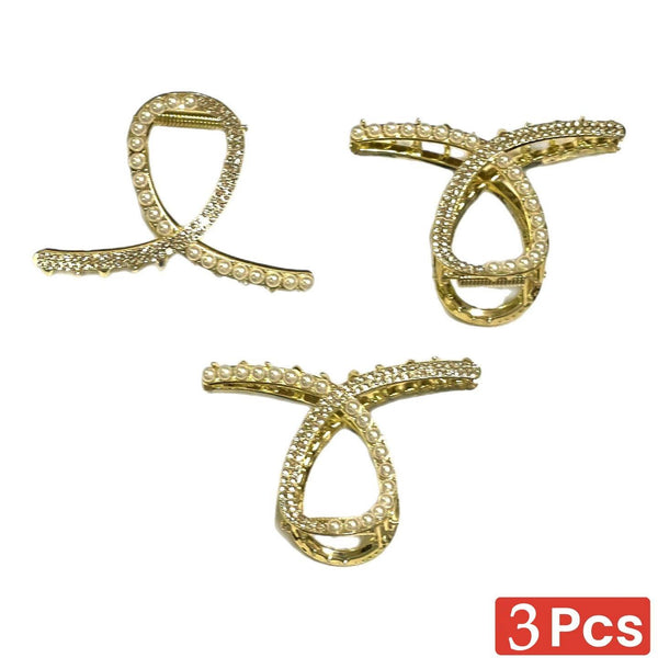 Gold Pearl Metallic Hair Claw Clips Set - 3 Pcs (457825) - Pinoyhyper