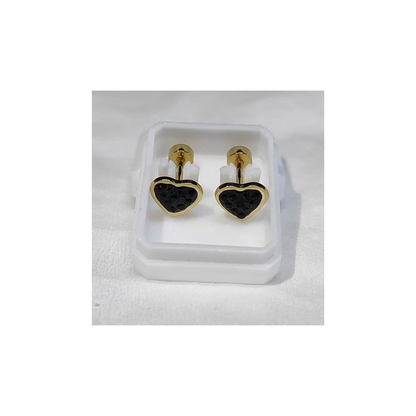Golden Stainless Steel Stud Earings Heart Shape (Black) - 1263 - Pinoyhyper
