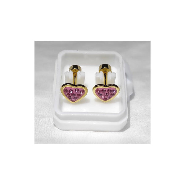 Golden Stainless Steel Stud Earings Heart Shape (Pink) - 1262 - Pinoyhyper