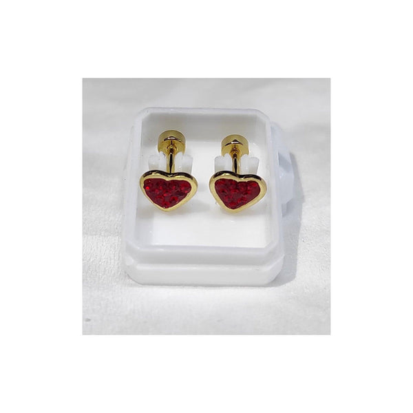 Golden Stainless Steel Stud Earings Heart Shape (Red)- 1264 - Pinoyhyper