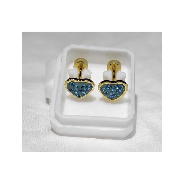 Golden Stainless Steel Stud Earings Heart Shape (Sky Blue) - 1261 - Pinoyhyper