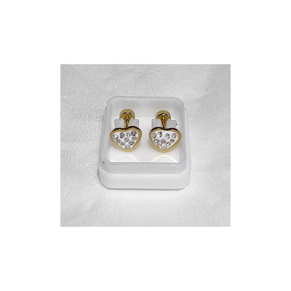 Golden Stainless Steel Stud Earings Heart Shape (White) - 1260 - Pinoyhyper