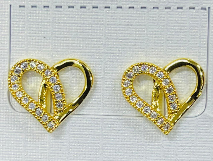 Golden Stainless Steel Stud Earings Heart with stone - 746553 - Pinoyhyper