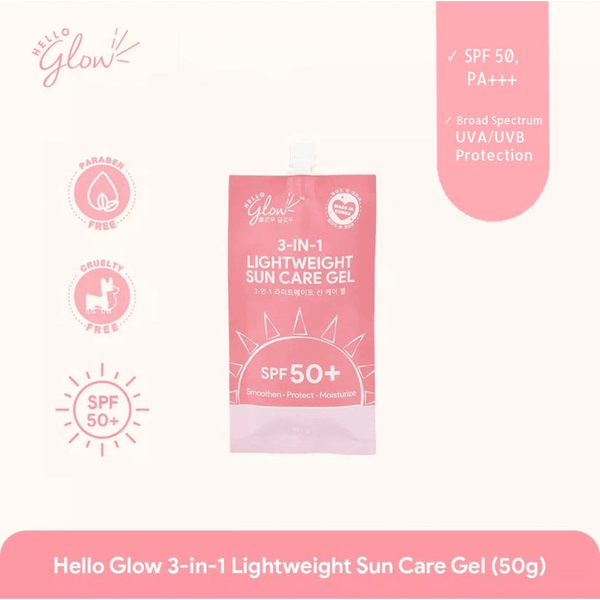 Hello Glow 3-in-1 Lightweight Sun Care Gel SPF 50 + - 50g - Pinoyhyper
