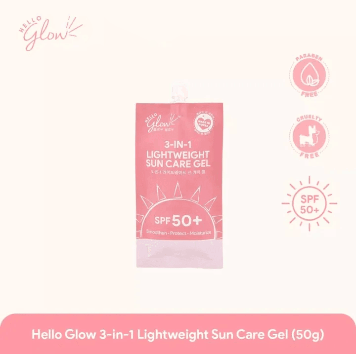 Hello Glow 3-in-1 Lightweight Sun Care Gel SPF 50 + - 50g - Pinoyhyper