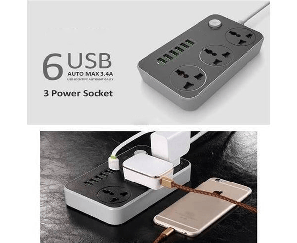 Hitage 6 USB Ports & 3 Power Socket Extension - 2.5M - Pinoyhyper