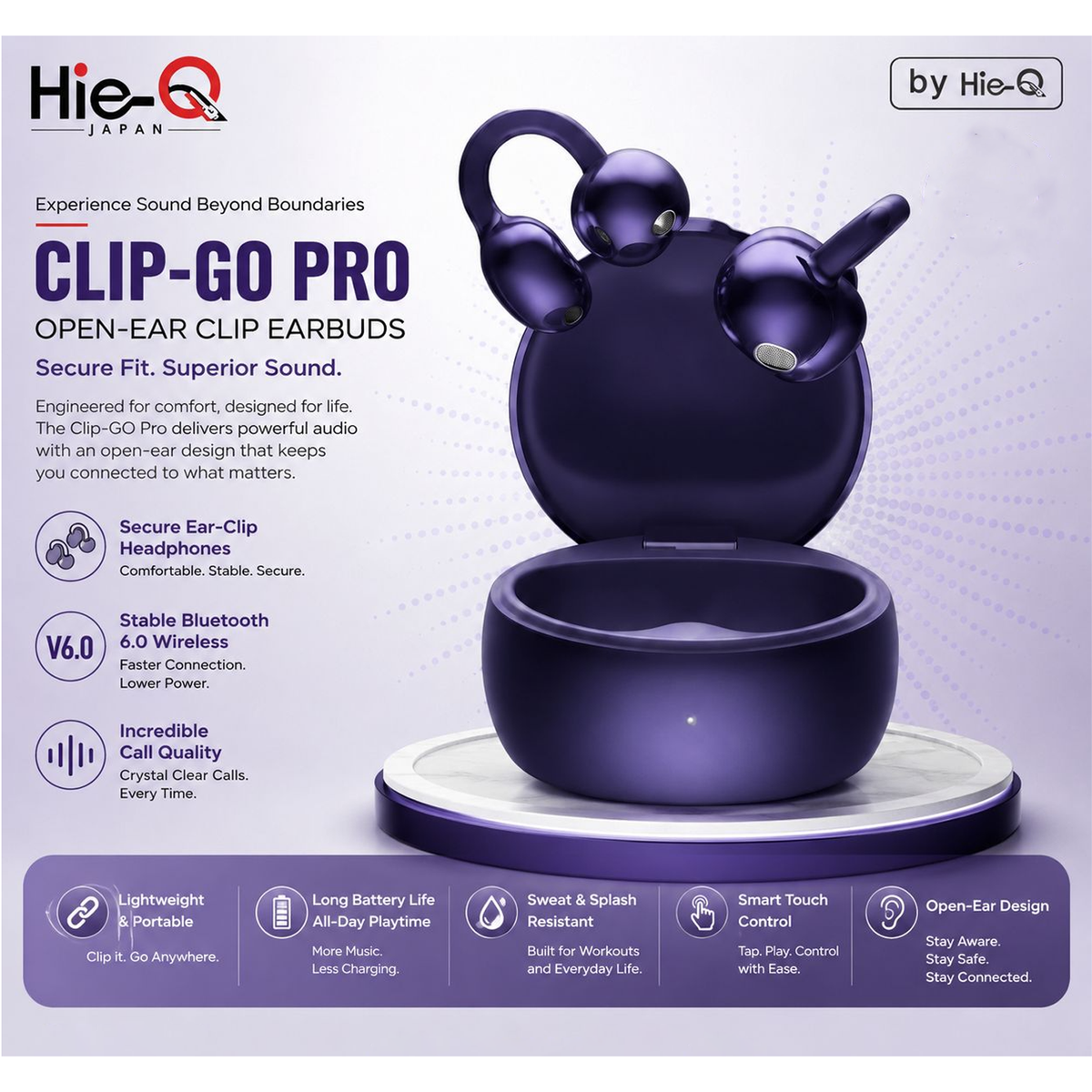 Hie-Q Clip-Go Pro Open Ear Clip Earbuds
