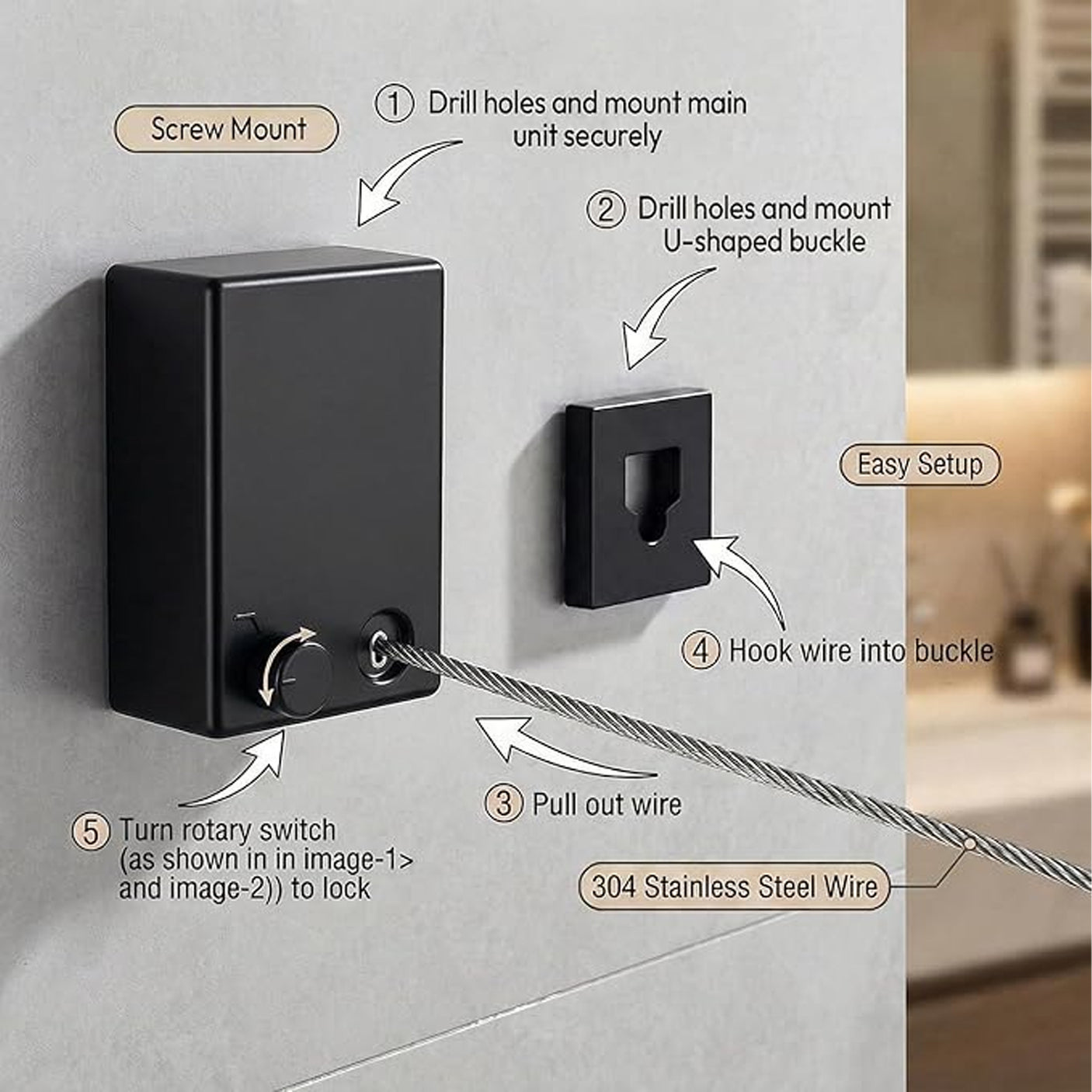 Wall-Mounted Retractable Clothesline