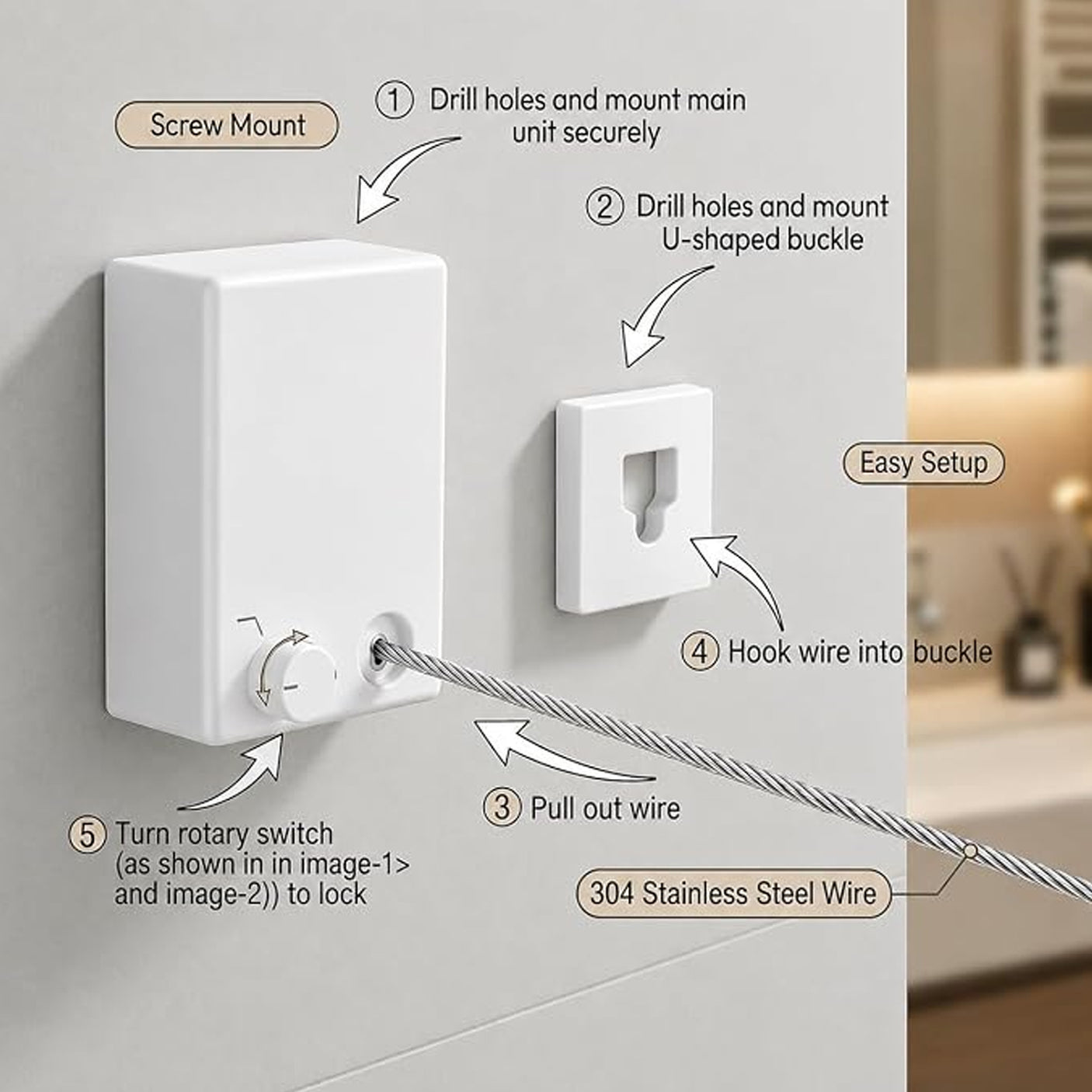 Wall-Mounted Retractable Clothesline