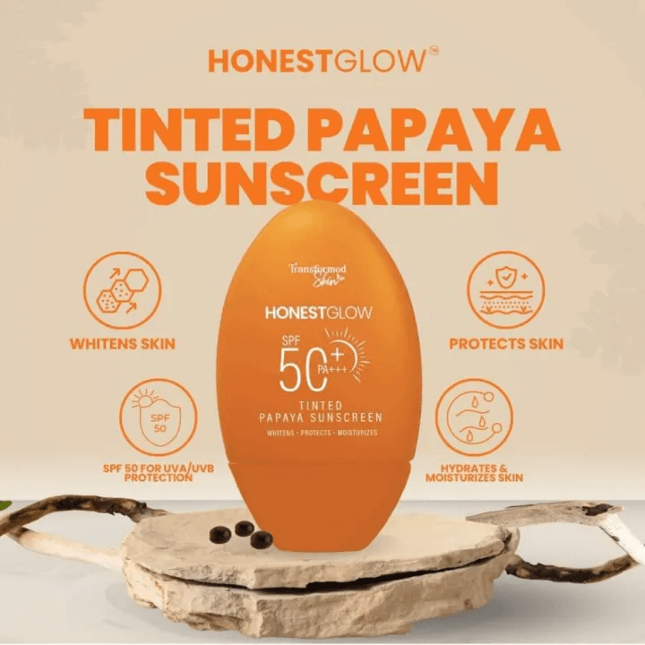 Honest Glow Tinted Papaya Sunscreen SPF 50 PA+++ - 50g - Pinoyhyper