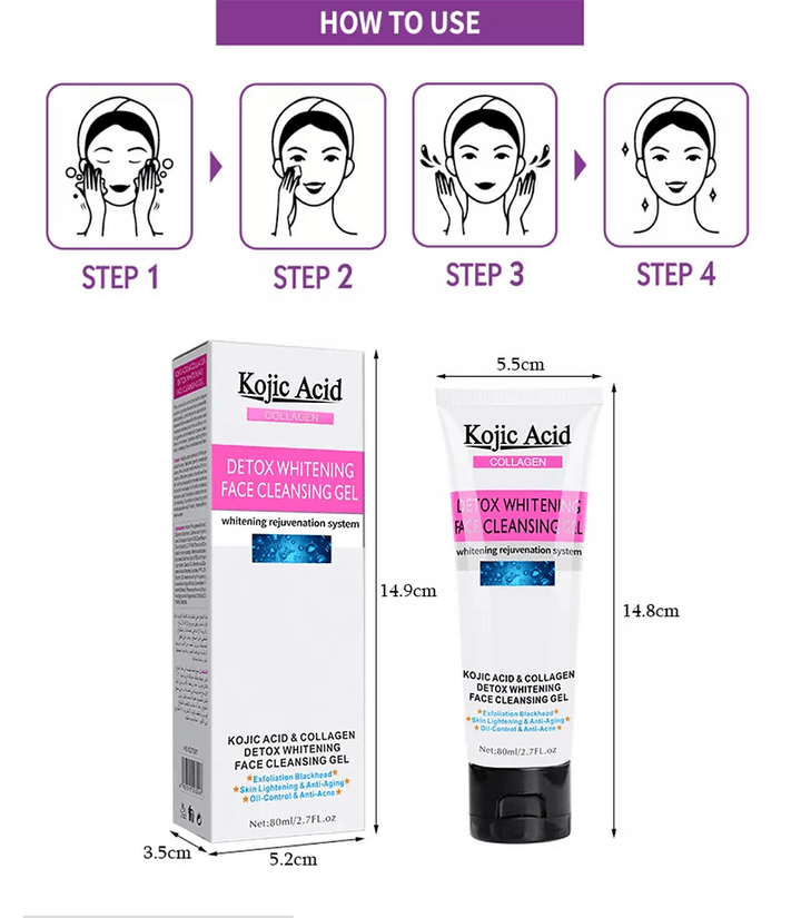Kojic Acid Collagen Detox Whitening Face Cleansing Gel - 80ml - Pinoyhyper
