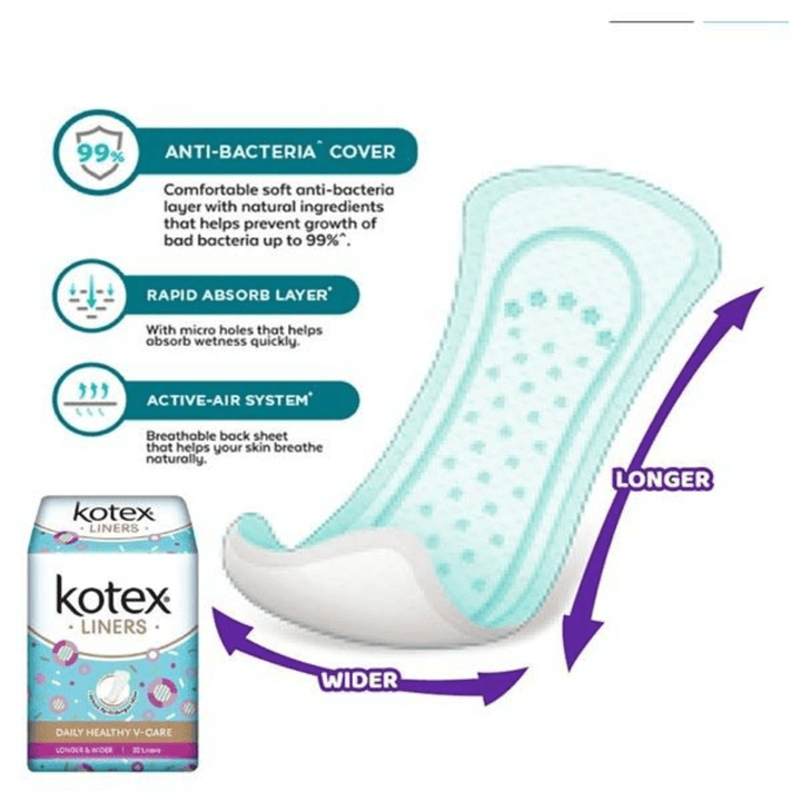 Kotex Healthy V-Care Longer & Wider Pantyliner - 32 Pads - Pinoyhyper