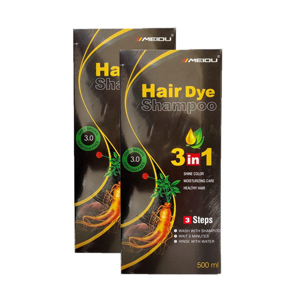 Meidu Hair Dye Shampoo 3 in 1 ( 3.0 Dark Brown ) - 2 × 500ml (Offer) - Pinoyhyper