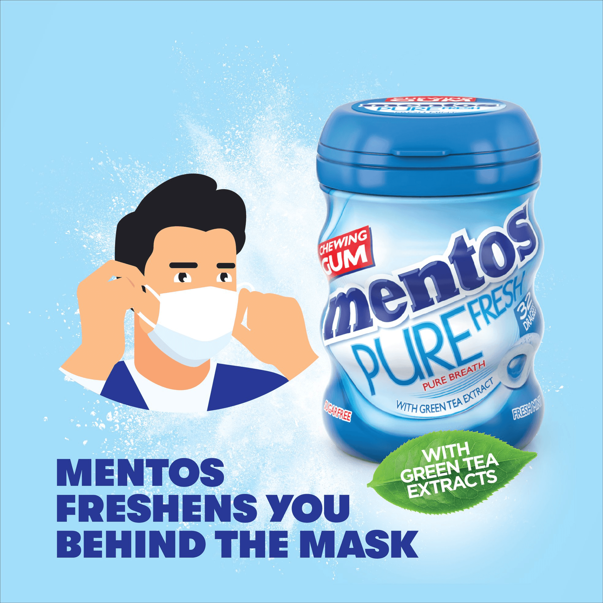 Mentos Pure Fresh Sugar Free Chewing Gum Fresh Mint - 32Pcs - Pinoyhyper