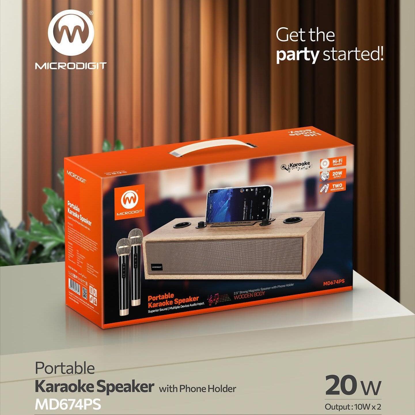 Microdigit Double Mic Karaoke Portable BT Speaker With Microphone - MD674PS - Pinoyhyper