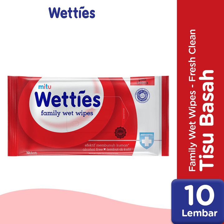 Mitu Wetties Antiseptic Family Wet Wipes Fresh Clean - 10's - Pinoyhyper