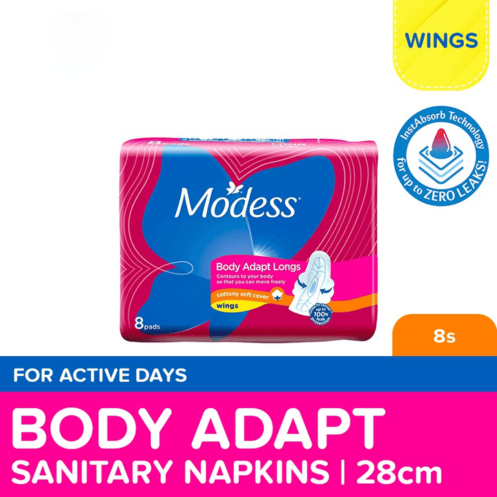 Modess Cottony Soft Cover Long Body Adapt With Wings 8 Pads - Pinoyhyper