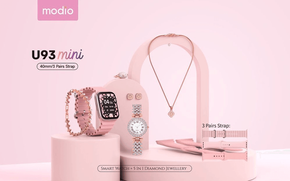 Modio U93 Mini Smart Watch With 5 In 1 Diamond Jewelry - Pinoyhyper
