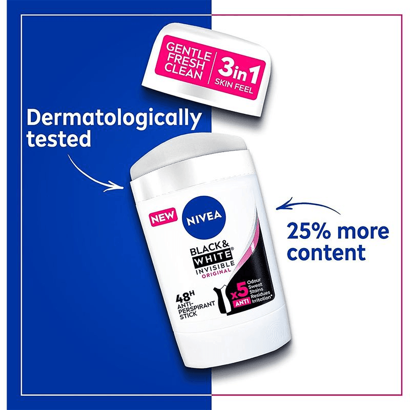 Nivea Black & White Invisible 3 In 1 Antiperspirant Stick – 50ml - Pinoyhyper