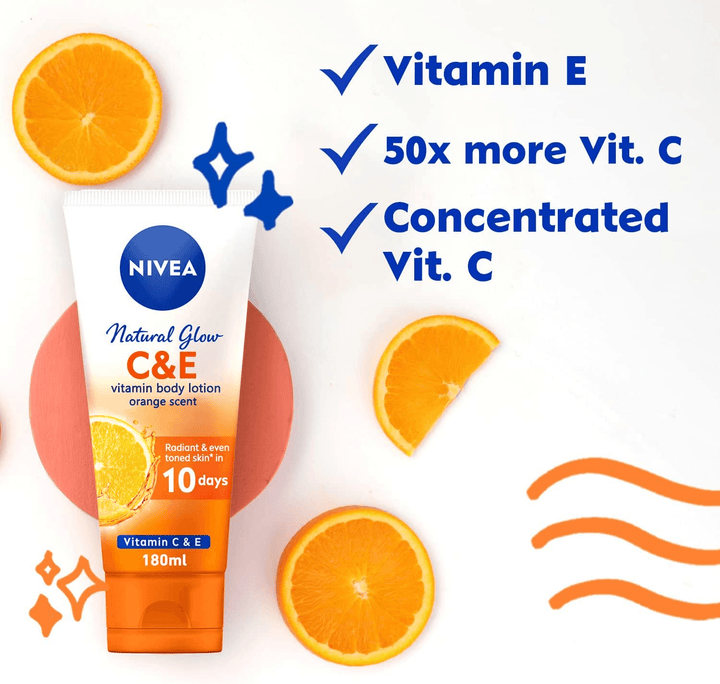 NIVEA Body Lotion Vitamin C & E Natural Glow Orange Scent - 180ml - Pinoyhyper