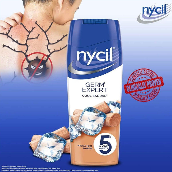 Nycil Germ Expert Cool Sandal Prickly Heat Talcum Powder - 187.5g - Pinoyhyper