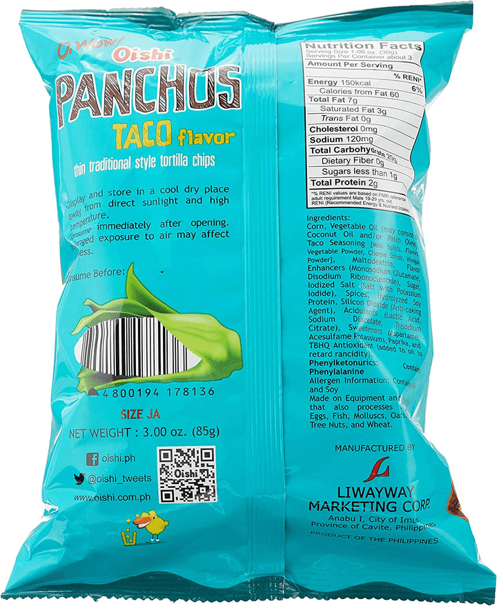 Oishi Nacho Taco Flavour Panchos - 85g - Pinoyhyper