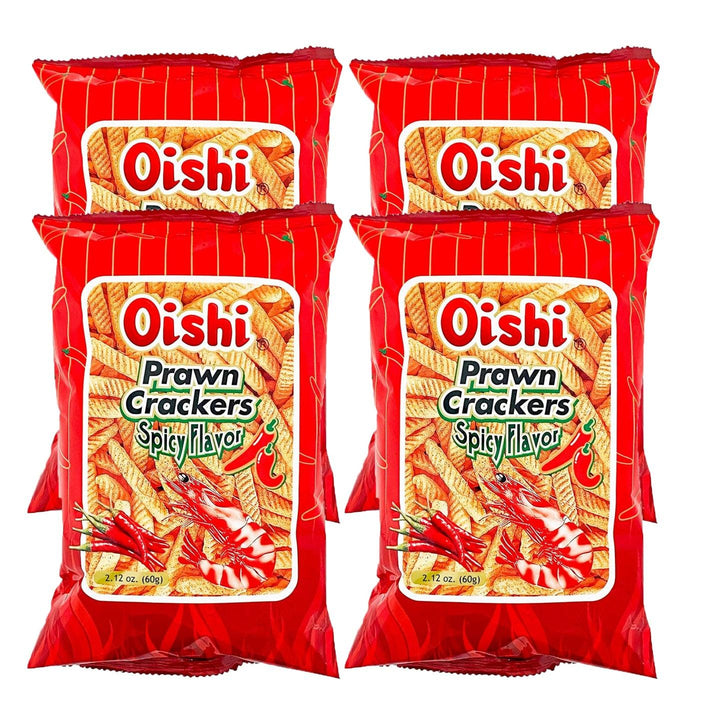 Oishi Prawn Crackers Spicy Flavor 60g × 4 Pcs (Offer) - Pinoyhyper