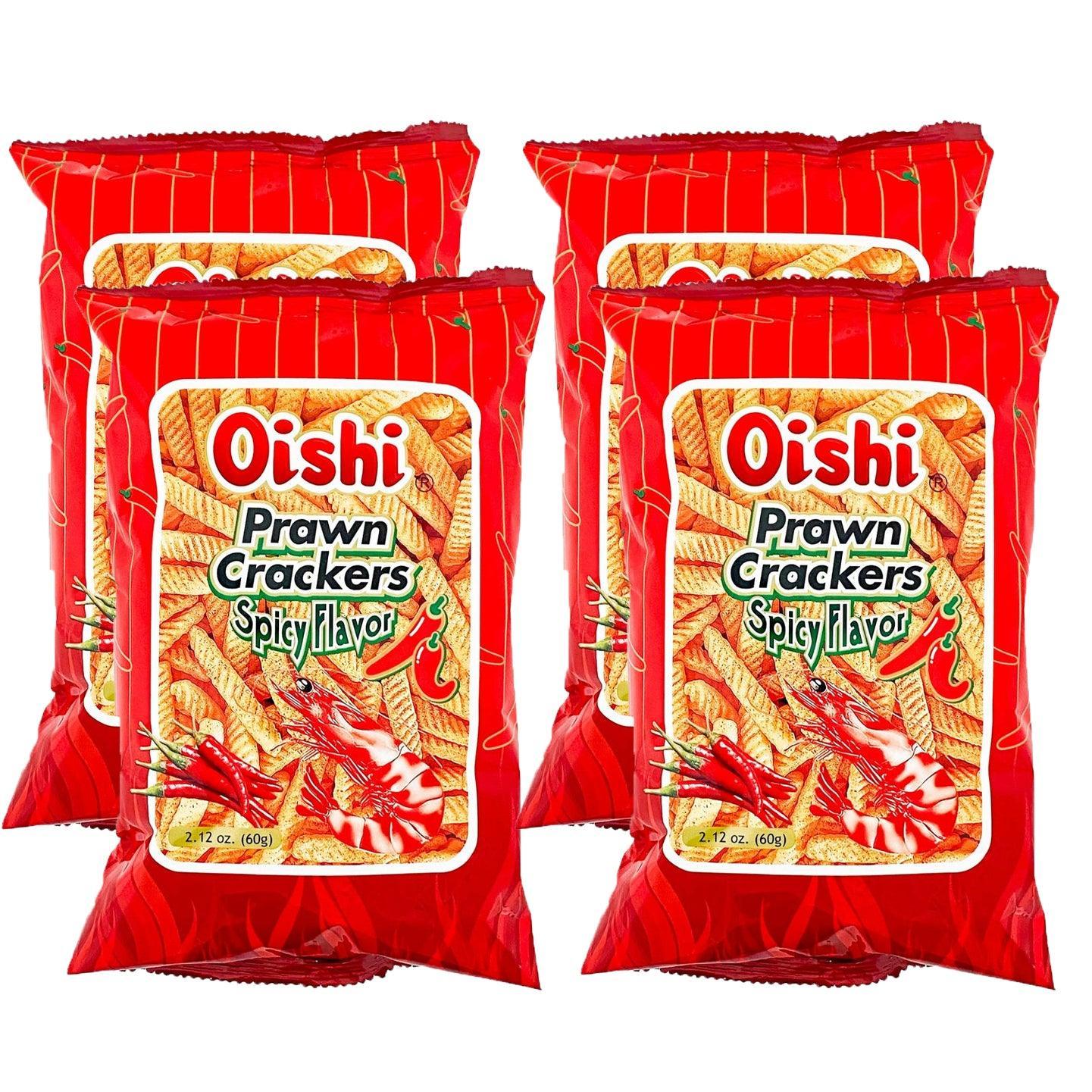 Oishi Prawn Crackers Spicy Flavor 60g × 4 Pcs (Offer) - Pinoyhyper