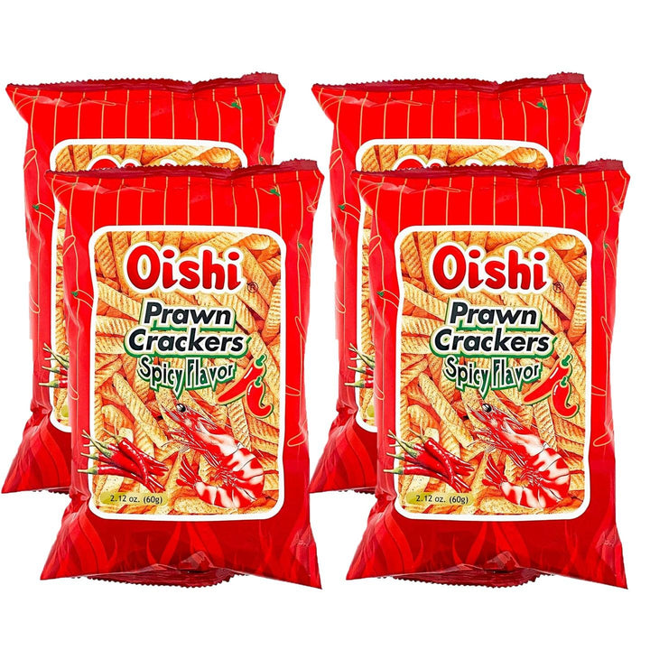 Oishi Prawn Crackers Spicy Flavor 60g × 4 Pcs (Offer) - Pinoyhyper