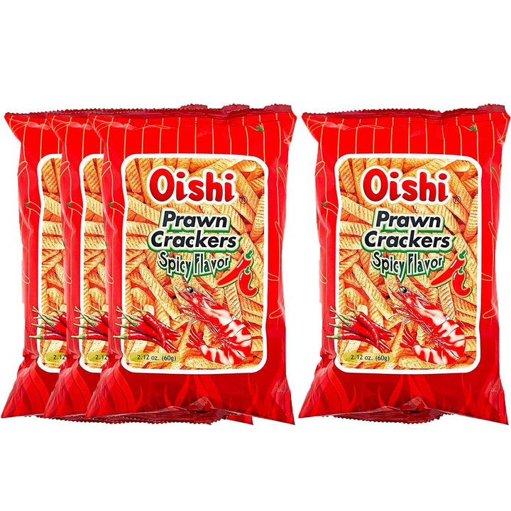 Oishi Prawn Crackers Spicy Flavor 60g × 4 Pcs (Offer) - Pinoyhyper