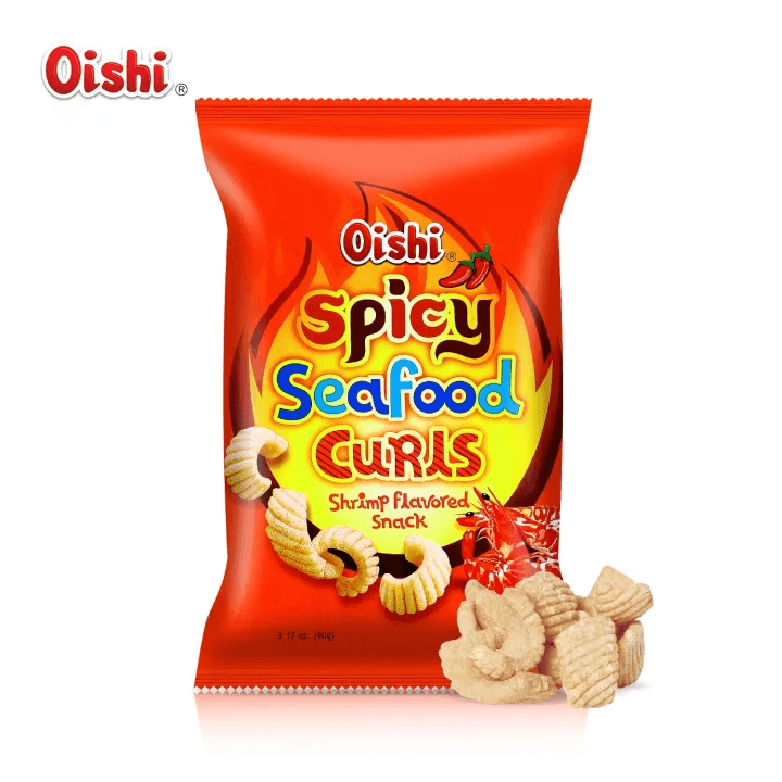 Oishi Spicy Seafood Curls Shrimp Flavored Snack - 90g - Pinoyhyper