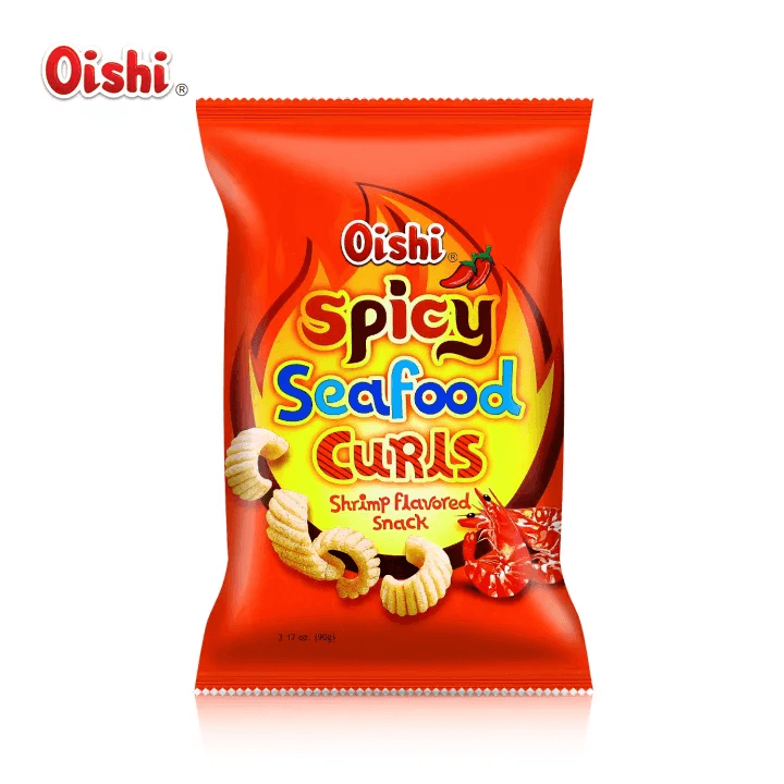 Oishi Spicy Seafood Curls Shrimp Flavored Snack - 90g - Pinoyhyper