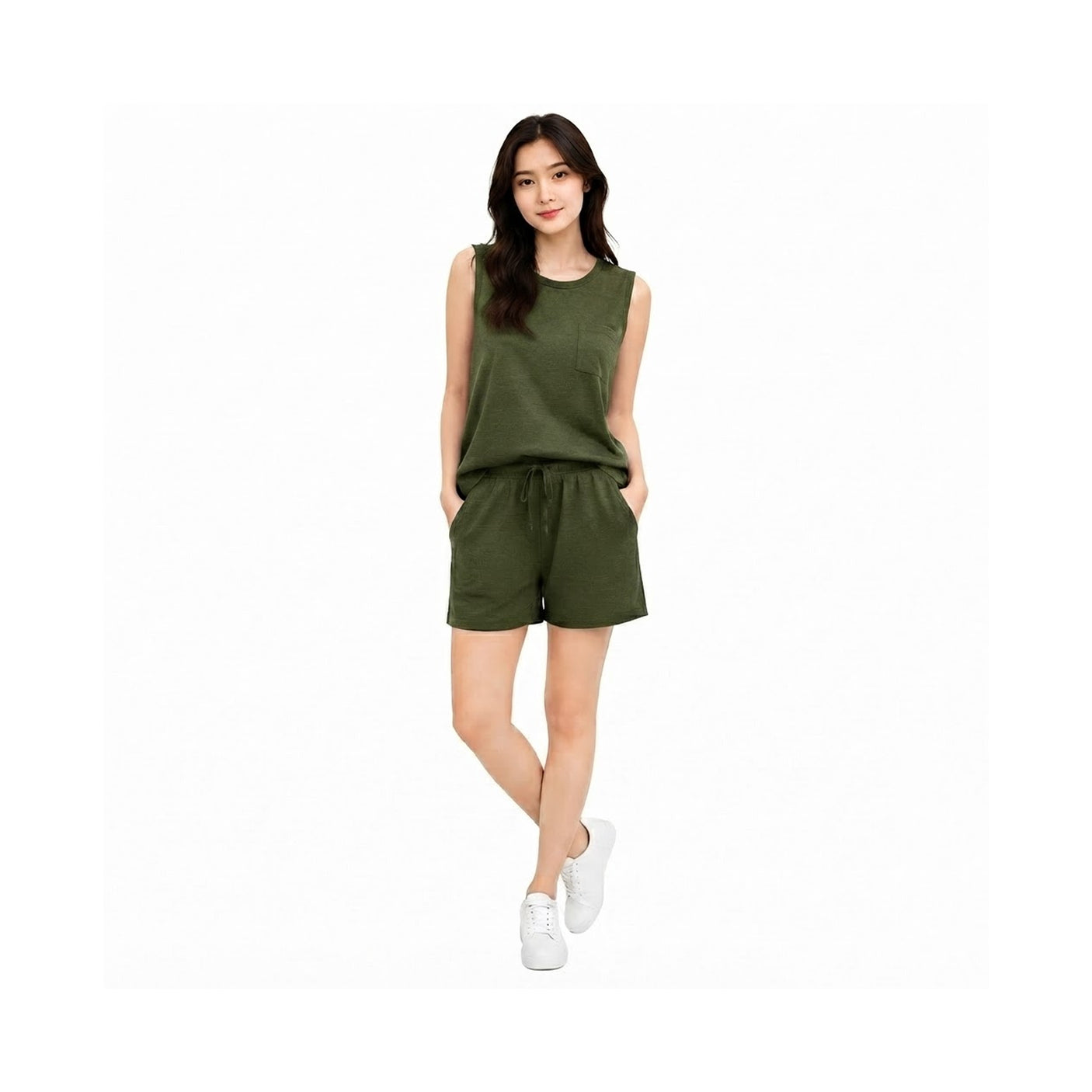 Two-Piece Sleeveless Tank Top and Shorts Loungewear Set