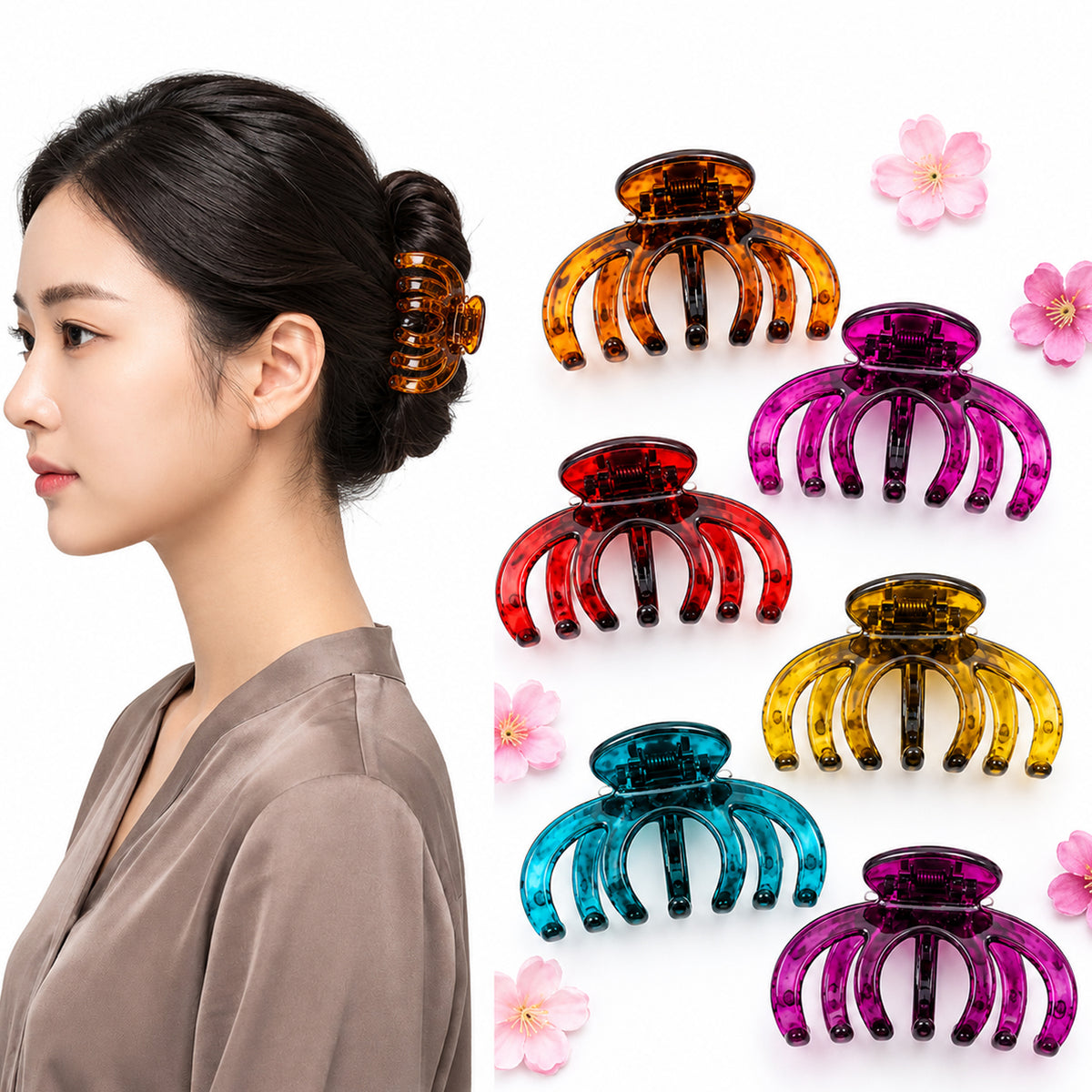 Dantiya Premium Translucent Hair Claw Clips - 6 Pcs (ACF0059)
