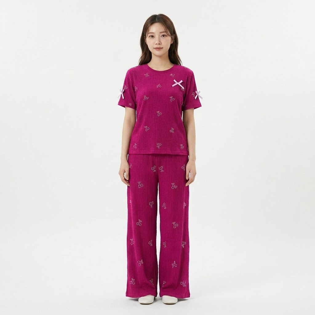 Women’s Stone Work Pajama 2pcs Set - KR032