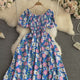 Romantic Floral Elegant Puff Sleeve Korean Dress - DOU13